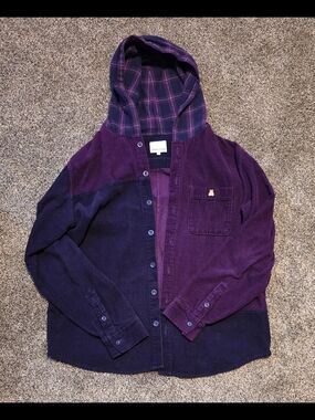 Teddy Fresh Two-Tone Purple Corduroy Jacket with Plaid Hood